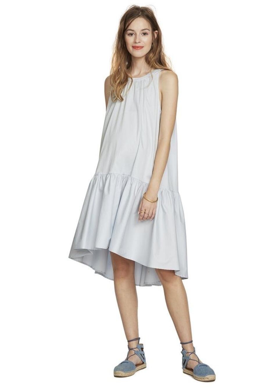 Hatch Blue Drop Waist Poplin Sleeveless Maternity Midi Dress Size Medium